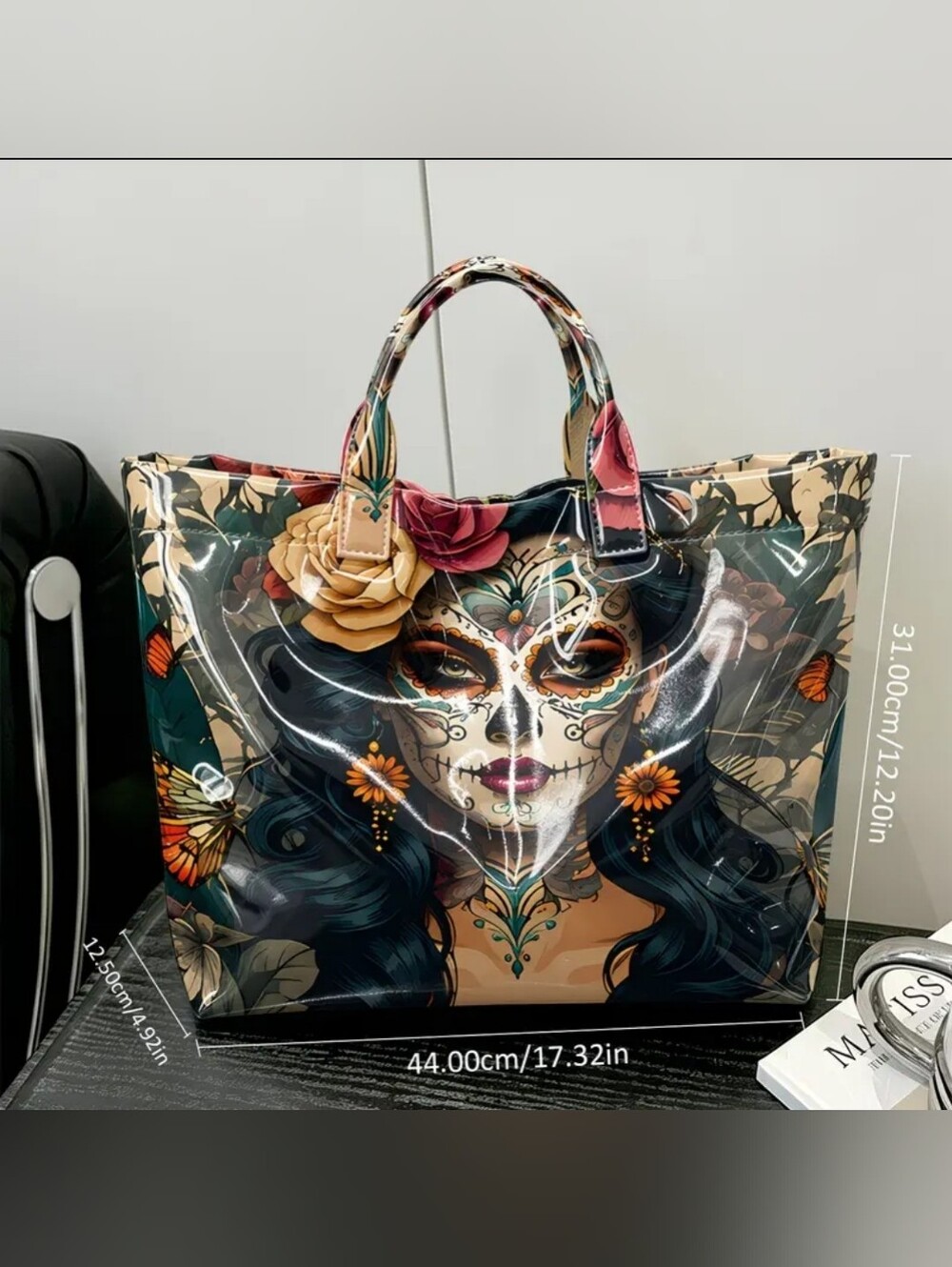 Women Day Of The Dead Sugar Skull PVC Tote Large - Picture 2 of 4